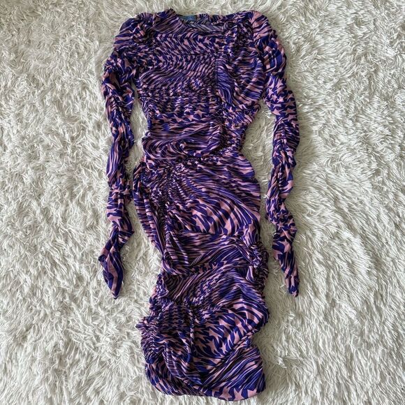 Mugler Purple and Pink Star Mesh Midi Dress Size FR 40 US L - Picture 9 of 9